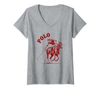 Mujer Jugador De Caballo De Polo Mujer Montando Deportista Camiseta Cuello V
