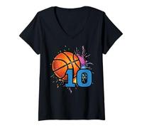 Mujer Jugador de cumpleaños número 10 años de Edad de Baloncesto para niños Camiseta Cuello V