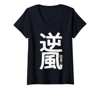Mujer Jugador de Disc Golf Kanji japonés Headwind Harmony Camiseta Cuello V