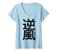 Mujer Jugador de Disc Golf Kanji japonés Headwind Harmony Camiseta Cuello V