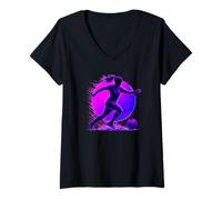 Mujer Jugador de fútbol femenino corriendo con pelota en movimiento Camiseta Cuello V