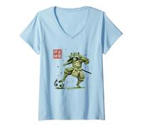 Mujer Jugador de fútbol japonés Samurai Mapache Fútbol Fan Camiseta Cuello V