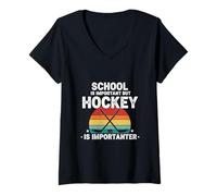 Mujer Jugador de Hockey Escolar Pista de Hielo Puck Lover Deportes de Invierno Juego Camiseta Cuello V