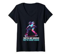Mujer Jugador de Roller Derby No Son Moretones Son Besos Derby Camiseta Cuello V