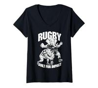 Mujer Jugador de Rugby Construido para el Impacto Divertido Aparejo de Elefante Rinoceronte Camiseta Cuello V