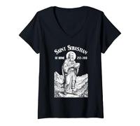 Mujer Jugador De Rugby Divertido Vintage Patrón San Sebastián Deporte Camiseta Cuello V