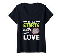 Mujer Jugador de Tenis Todo Comienza con Amor Camiseta Cuello V
