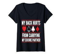 Mujer Jugador Divertido Euchre Dolor De Espalda Cartas Camiseta Cuello V