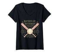 Mujer Jugador Vintage de Softball Batter Up Buttercup para niñas Camiseta Cuello V