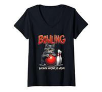Mujer Jugar a los Bolos Porque asesinar está Mal, Humor para Gatos, Bolos, Amante de los Gatos Camiseta Cuello V