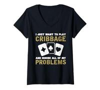 Mujer Jugar Cribbage Divertido Humor Diseño Camiseta Cuello V