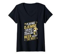 Mujer Jugar Djembe Resuelve Mis Problemas Cerveza Resuelve El Resto Camiseta Cuello V