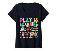 Mujer Jugar es Aprender a Resolver Problemas Compartir creativamente Comunicat Camiseta Cuello V
