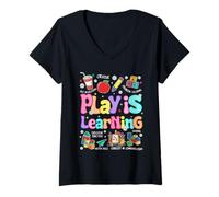 Mujer Jugar Es Aprender Educación Profesora Mujeres Camiseta Cuello V