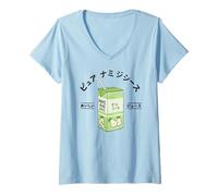 Mujer Jugo de Frutas japonesas de Pera Japón Kanji Niños Niñas Niños Camiseta Cuello V