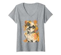 Mujer Juguetón Puggle Beagle Pug Mix Sketch Style Diseño de Perro Camiseta Cuello V