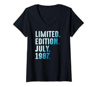 Mujer Julio 1987 Año 1987 Retro 1987 Vintage Edición Limitada Camiseta Cuello V