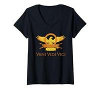 Mujer Julio César Cita Latina Veni Vidi Vici SPQR Águila Romana Camiseta Cuello V