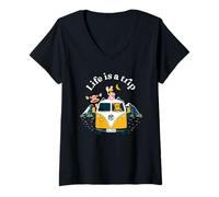 Mujer Julius The Monkey Bunny Girl Worry Bear La Vida es un Viaje Camiseta Cuello V