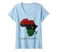 Mujer Juneteenth Africa Map Freedom Celebration Camiseta Cuello V