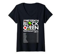 Mujer Juneteenth Black Queen Información nutricional Melanina Mujeres Camiseta Cuello V