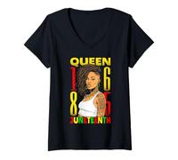Mujer Juneteenth Black Queen Tatuado Tatuado Loc'd Hair Girl 1865 Camiseta Cuello V