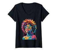 Mujer Juneteenth Black Woman Queen Afro African Melanin Dripping Camiseta Cuello V