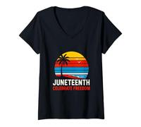 Mujer Juneteenth Celebrate Freedom Vintage Historia negra para mujer Camiseta Cuello V