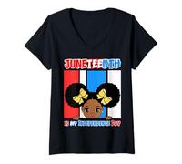 Mujer Juneteenth es mi Día de la Independencia Little Miss Black Queen Camiseta Cuello V