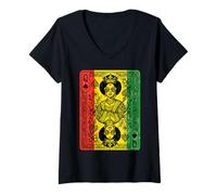 Mujer Juneteenth Historia Negra Reina Espadas Tarjeta Camiseta Cuello V