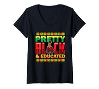 Mujer Juneteenth Queen Bae Pretty Black & Educated Melanina Mujeres Camiseta Cuello V