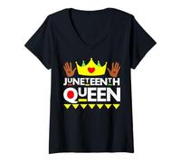 Mujer Juneteenth Queen Black Girl Magic Melanina Poppin Girl Power Camiseta Cuello V