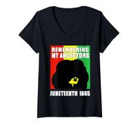 Mujer Juneteenth Recordando a mis antepasados Cabello Natural Mujeres Negras Camiseta Cuello V