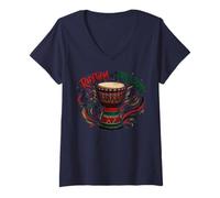 Mujer Juneteenth Rhythm of Freedom Djembe Drum Music Camiseta Cuello V