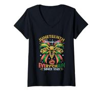 Mujer Juneteenth rompiendo todas las cadenas desde 1865 Camiseta Cuello V