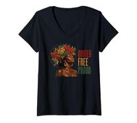 Mujer Juneteenth Rooted Free Proud Black Woman Afro Floral Camiseta Cuello V