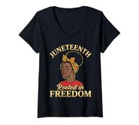 Mujer Juneteenth Rooted In Freedom Black Women Camiseta Cuello V