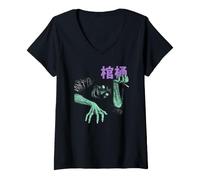 Mujer Junji Ito Maniac Creepy Ghoul Peeking Through Kanji Anime Camiseta Cuello V