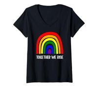 Mujer Juntos Nos levantamos Rainbow Pride Igualdad Justicia Social Camiseta Cuello V
