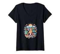 Mujer Juntos Nos levantamos Unidad Naturaleza Inspiración Camiseta Cuello V
