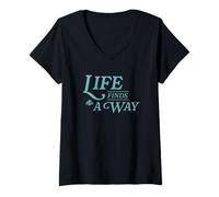 Mujer Jurassic Park Life Finds a Way Front & Back Camiseta Cuello V