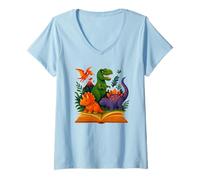 Mujer Jurassic Reading Club - Camiseta divertida para niños de Dino Science Camiseta Cuello V