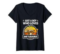Mujer Just A Boy Who Loves Ankylosaurus Funny Dinosaur Prehistoric Camiseta Cuello V