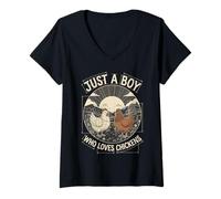 Mujer Just A Boy Who Loves Chickens Retro Farm Blueprint Livestock Camiseta Cuello V