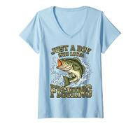 Mujer Just A Boy Who Loves Fishing Camo Bass Youth Kids Camiseta Cuello V