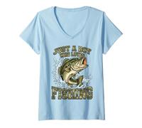 Mujer Just A Boy Who Loves Fishing Camo Bass Youth Kids Camiseta Cuello V