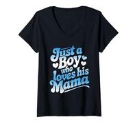Mujer Just A Boy Who Loves His Mama Corazón Azul Retro Día De La Camiseta Cuello V