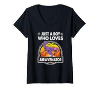 Mujer Just A Boy Who Loves Juravenator Funny Dinosaur Prehistoric Camiseta Cuello V