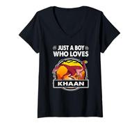 Mujer Just A Boy Who Loves Khaan Funny Dinosaur Prehistoric Camiseta Cuello V