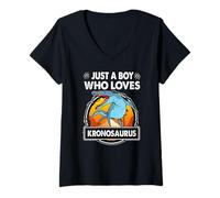 Mujer Just A Boy Who Loves Kronosaurus Funny Dinosaur Prehistoric Camiseta Cuello V